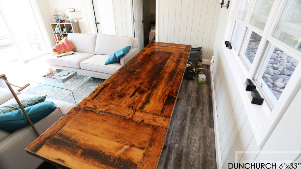 reclaimed wood table, cottage table, trestle table, ontario, cottage country, epoxy, rustic table, rustic furniture canada, mennonite furniture, unique table, hemlock, hemlock barnboard, solid wood table