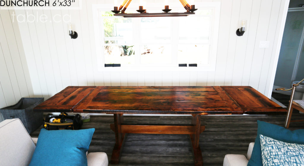 reclaimed wood table, cottage table, trestle table, ontario, cottage country, epoxy, rustic table, rustic furniture canada, mennonite furniture, unique table, hemlock, hemlock barnboard, solid wood table