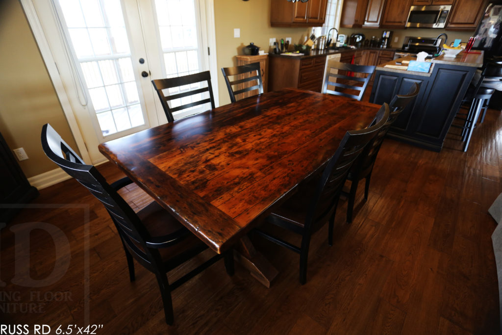 reclaimed wood table Grimsby, Ontario, rustic table, barnwood table, epoxy, wormy maple chairs, mennonite built chairs, solid wood chairs, hemlock, distressed wood table, rustic furniture canada, rustic furniture, cottage style, country style, custom reclaimed wood table