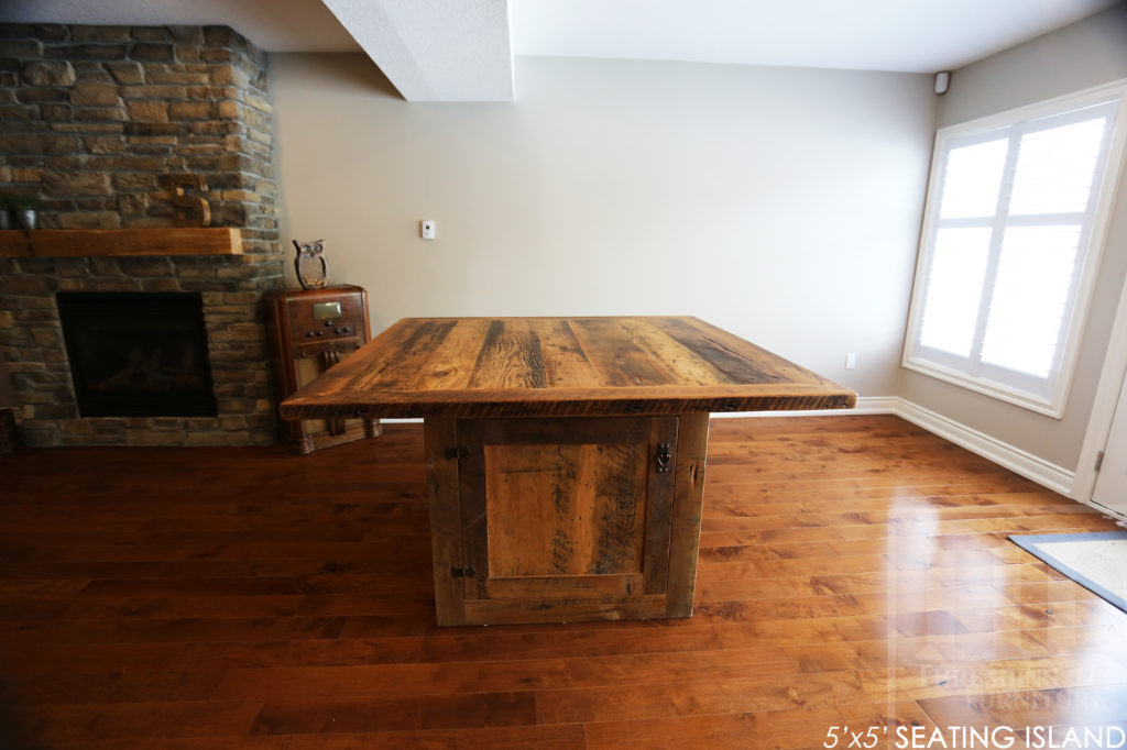 reclaimed wood island, kitchen island, custom island, solid wood island, puslinch, ontario, barnwood kitchen island, rustic kitchen island, cottage island, reclaimed wood, hd threshing, epoxy finish, rustic furniture canada, rustic furniture ontario, ontario made, island, wood island, epoxy island, puslinch furniture