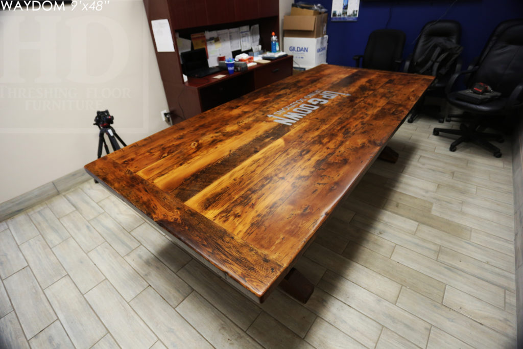 boardroom table canada, reclaimed wood boardroom table, conference table, rustic boardroom table, unique boardroom table, custom boardroom table, ayr, ontario, custom boardroom table ontario, hemlock, epoxy, threshing table, hd threshing, gerald reinink, office furniture ontario, rustic, farmhouse, Ayr Ontario, trestle