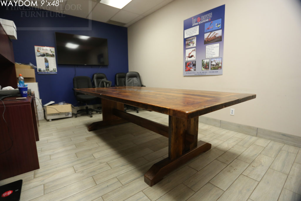 boardroom table canada, reclaimed wood boardroom table, conference table, rustic boardroom table, unique boardroom table, custom boardroom table, ayr, ontario, custom boardroom table ontario, hemlock, epoxy, threshing table, hd threshing, gerald reinink, office furniture ontario, rustic, farmhouse, Ayr Ontario, trestle