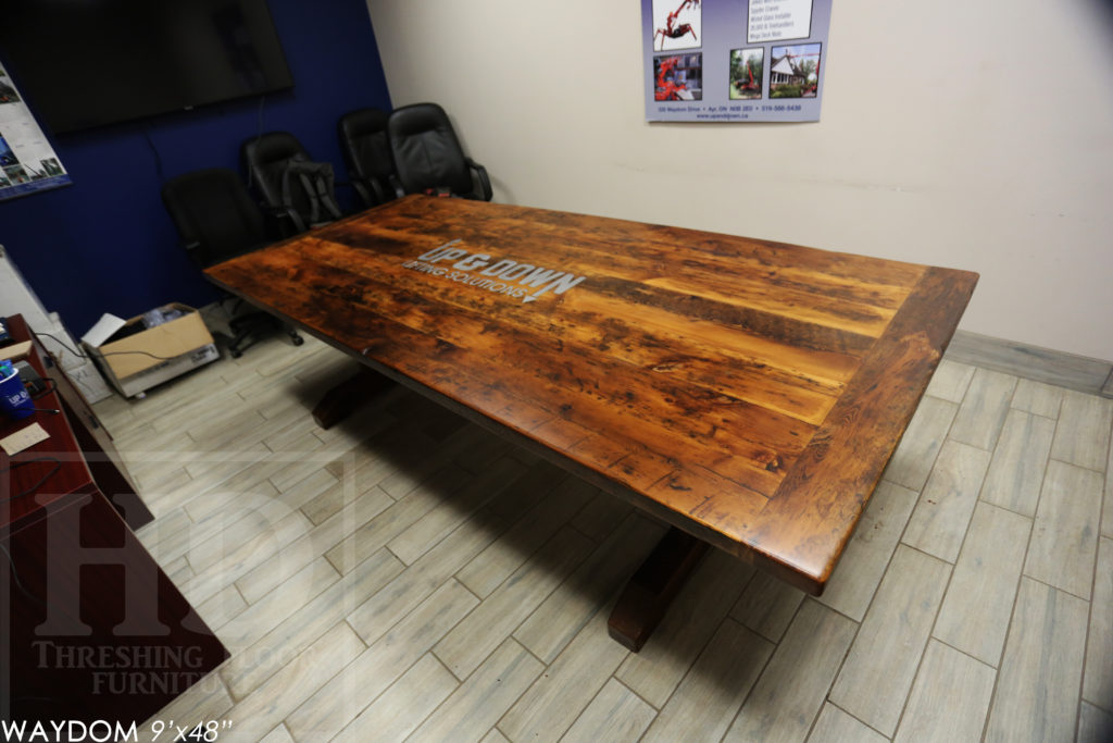 boardroom table canada, reclaimed wood boardroom table, conference table, rustic boardroom table, unique boardroom table, custom boardroom table, ayr, ontario, custom boardroom table ontario, hemlock, epoxy, threshing table, hd threshing, gerald reinink, office furniture ontario, rustic, farmhouse, Ayr Ontario, trestle