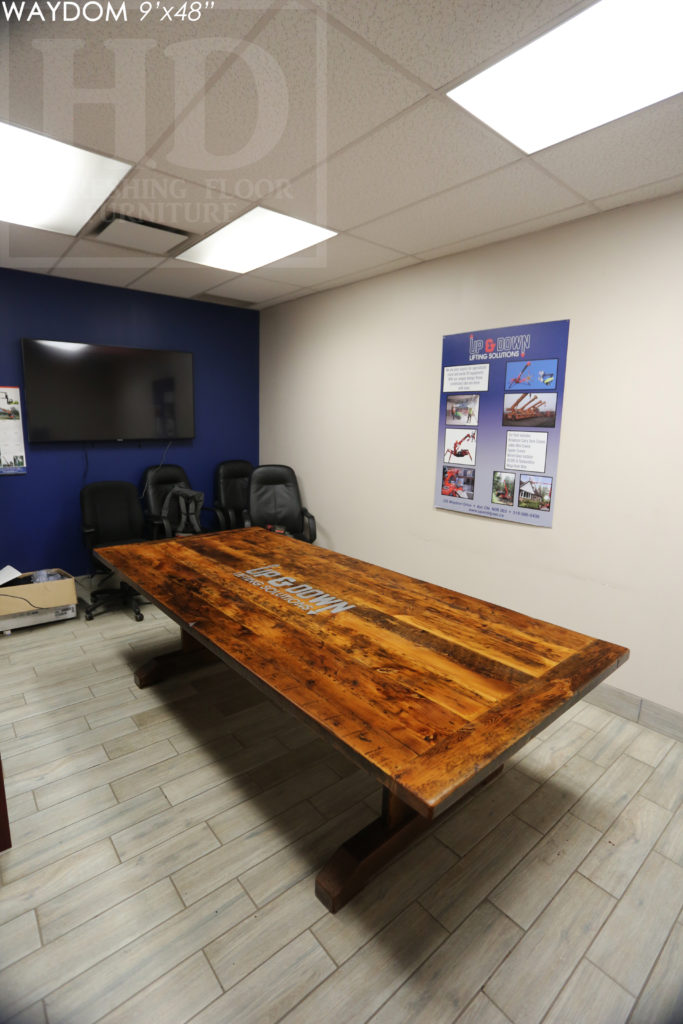 boardroom table canada, reclaimed wood boardroom table, conference table, rustic boardroom table, unique boardroom table, custom boardroom table, ayr, ontario, custom boardroom table ontario, hemlock, epoxy, threshing table, hd threshing, gerald reinink, office furniture ontario, rustic, farmhouse, Ayr Ontario, trestle