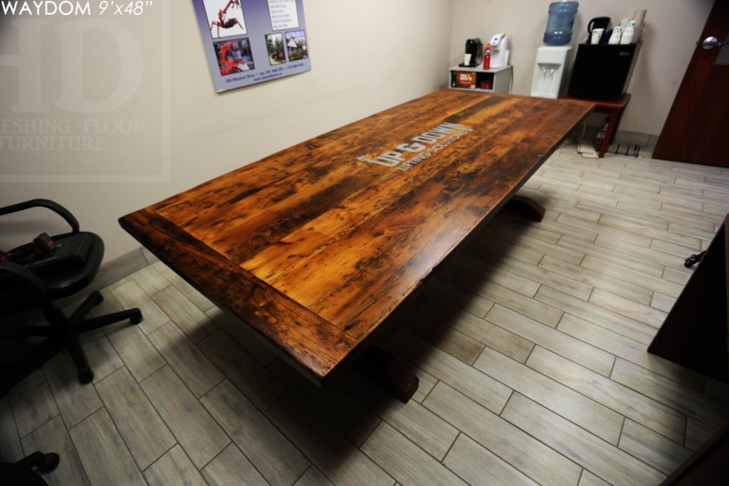 boardroom table canada, reclaimed wood boardroom table, conference table, rustic boardroom table, unique boardroom table, custom boardroom table, ayr, ontario, custom boardroom table ontario, hemlock, epoxy, threshing table, hd threshing, gerald reinink, office furniture ontario, rustic, farmhouse, Ayr Ontario, trestle