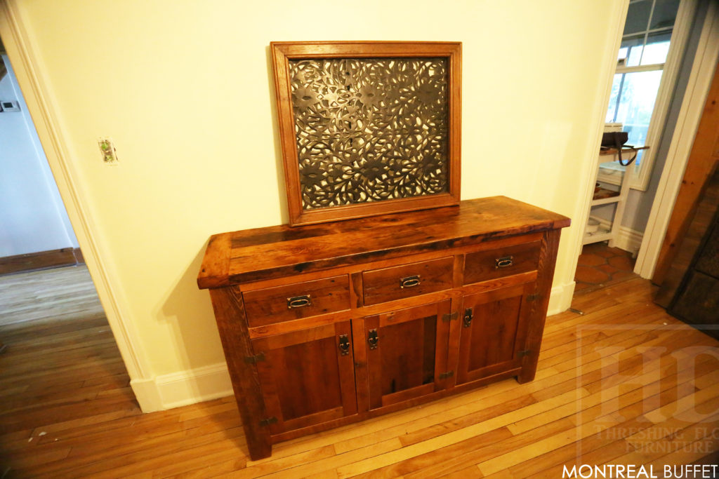 reclaimed wood buffet, credenza, cabinet, custom reclaimed wood cabinet, Montreal, Quebec, HD Threshing, Lee Valley Hardware, distressed wood cabinet, farmhouse, rustic, cottage, mennonite furniture, hand made, pioneer, recycled wood, ontario barns, gerald reinink