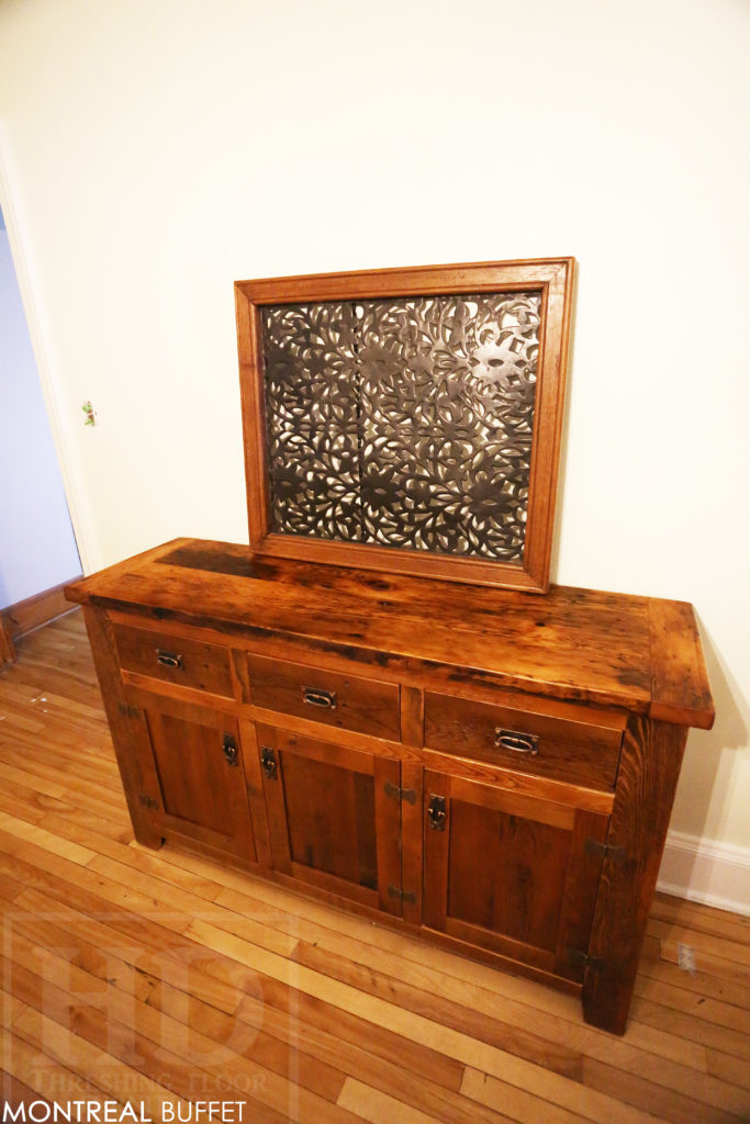 reclaimed wood buffet, credenza, cabinet, custom reclaimed wood cabinet, Montreal, Quebec, HD Threshing, Lee Valley Hardware, distressed wood cabinet, farmhouse, rustic, cottage, mennonite furniture, hand made, pioneer, recycled wood, ontario barns, gerald reinink