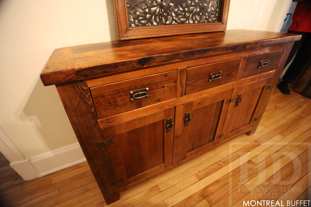 reclaimed wood buffet, credenza, cabinet, custom reclaimed wood cabinet, Montreal, Quebec, HD Threshing, Lee Valley Hardware, distressed wood cabinet, farmhouse, rustic, cottage, mennonite furniture, hand made, pioneer, recycled wood, ontario barns, gerald reinink