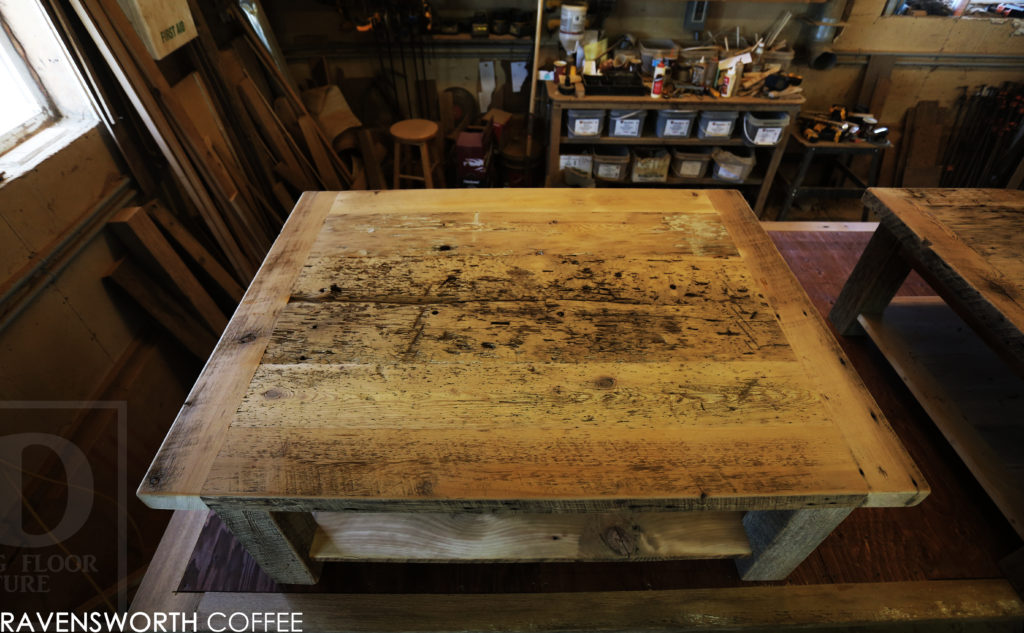 reclaimed wood coffee table, huntsville ontario, rustic coffee table, solid wood coffee table, epoxy, resin, unique coffee table, rustic furniture canada, mennonite furniture, custom coffee table, hd threshing, gerald reinink