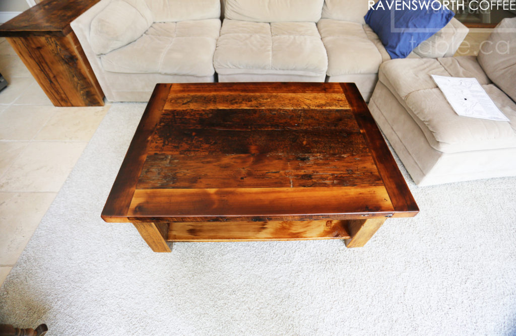 reclaimed wood coffee table, huntsville ontario, rustic coffee table, solid wood coffee table, epoxy, resin, unique coffee table, rustic furniture canada, mennonite furniture