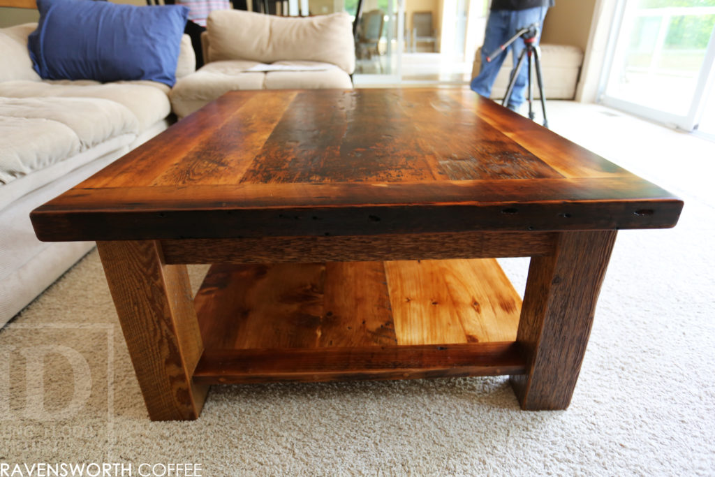 reclaimed wood coffee table, huntsville ontario, rustic coffee table, solid wood coffee table, epoxy, resin, unique coffee table, rustic furniture canada, mennonite furniture