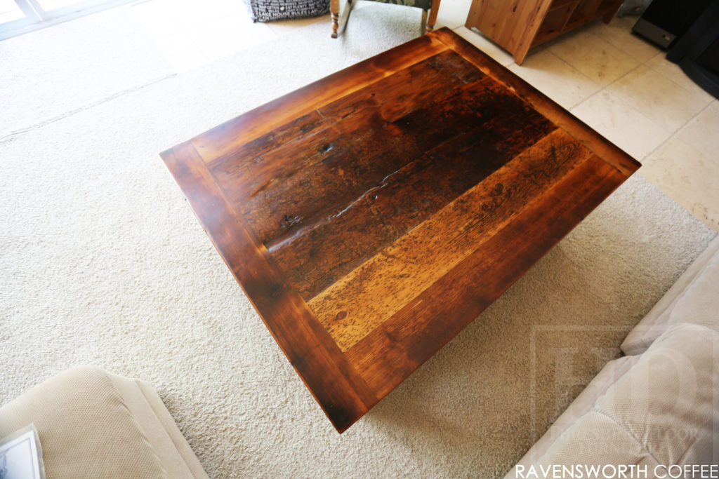 reclaimed wood coffee table, huntsville ontario, rustic coffee table, solid wood coffee table, epoxy, resin, unique coffee table, rustic furniture canada, mennonite furniture