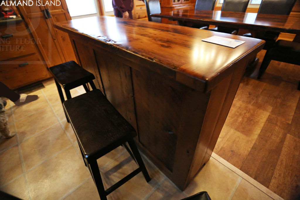 reclaimed wood island, rustic island, cottage island, hemlock, ontario, wiarton, lee valley hardware, unique kitchen island, hd threshing, solid wood island, barnwood island, hd threshing, gerald reinink