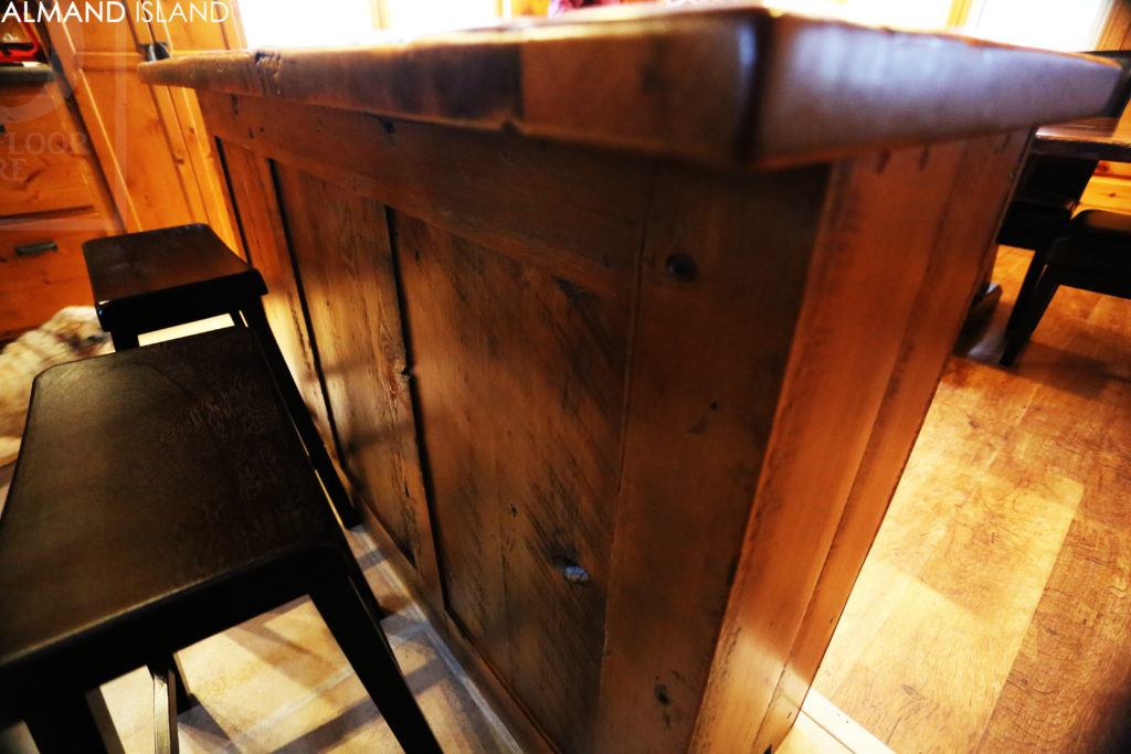 reclaimed wood island, rustic island, cottage island, hemlock, ontario, wiarton, lee valley hardware, unique kitchen island, hd threshing, solid wood island, barnwood island, hd threshing, gerald reinink