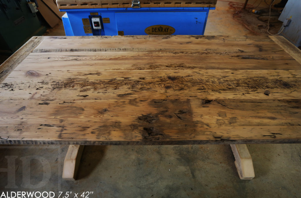 reclaimed wood table, trestle table, ontario, hemlock, rustic, farmhouse, cottage style, rustic style, rustic furniture canada, mennonite furniture canada, recycled wood table, hd threshing, gerald reinink, reclaimed wood bench, bench