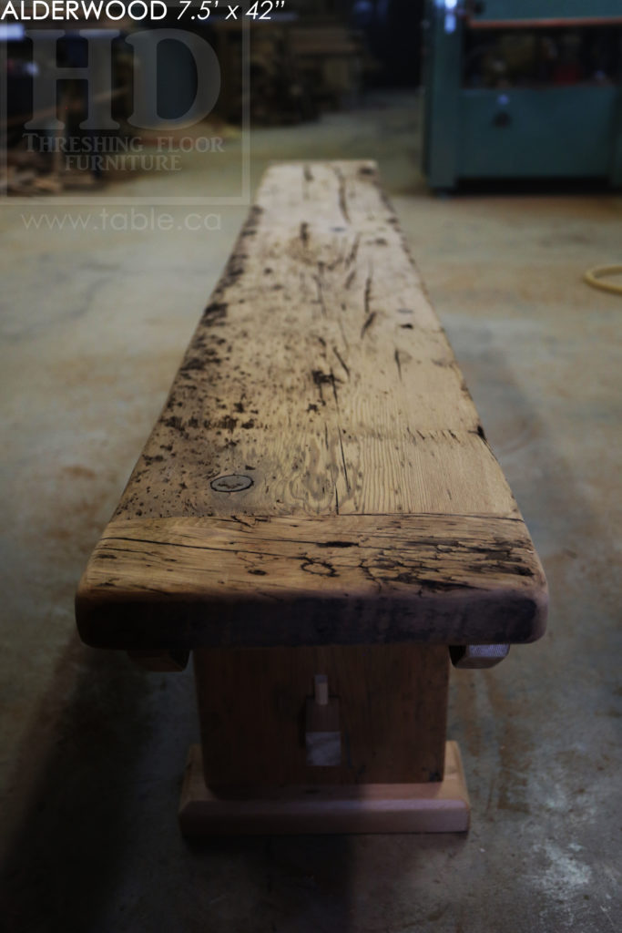 reclaimed wood table, trestle table, ontario, hemlock, rustic, farmhouse, cottage style, rustic style, rustic furniture canada, mennonite furniture canada, recycled wood table, hd threshing, gerald reinink, reclaimed wood bench, bench