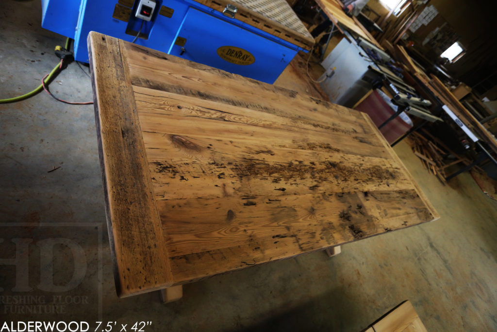 reclaimed wood table, trestle table, ontario, hemlock, rustic, farmhouse, cottage style, rustic style, rustic furniture canada, mennonite furniture canada, recycled wood table, hd threshing, gerald reinink, reclaimed wood bench, bench