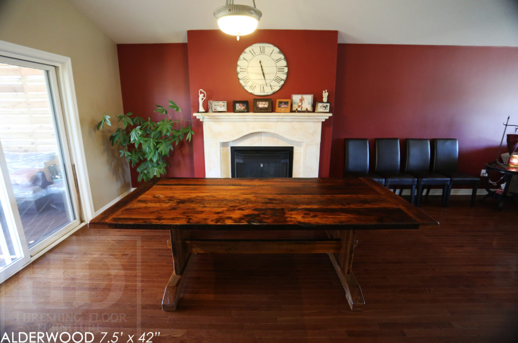 reclaimed wood table, trestle table, ontario, hemlock, rustic, farmhouse, cottage style, rustic style, rustic furniture canada, mennonite furniture canada, recycled wood table, hd threshing, gerald reinink