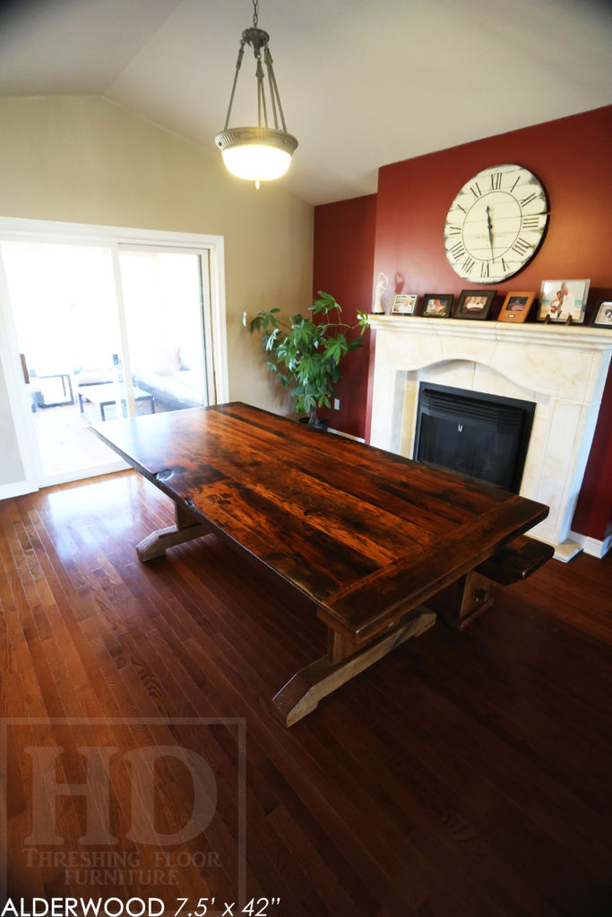 reclaimed wood table, trestle table, ontario, hemlock, rustic, farmhouse, cottage style, rustic style, rustic furniture canada, mennonite furniture canada, recycled wood table, hd threshing, gerald reinink, reclaimed wood bench, bench