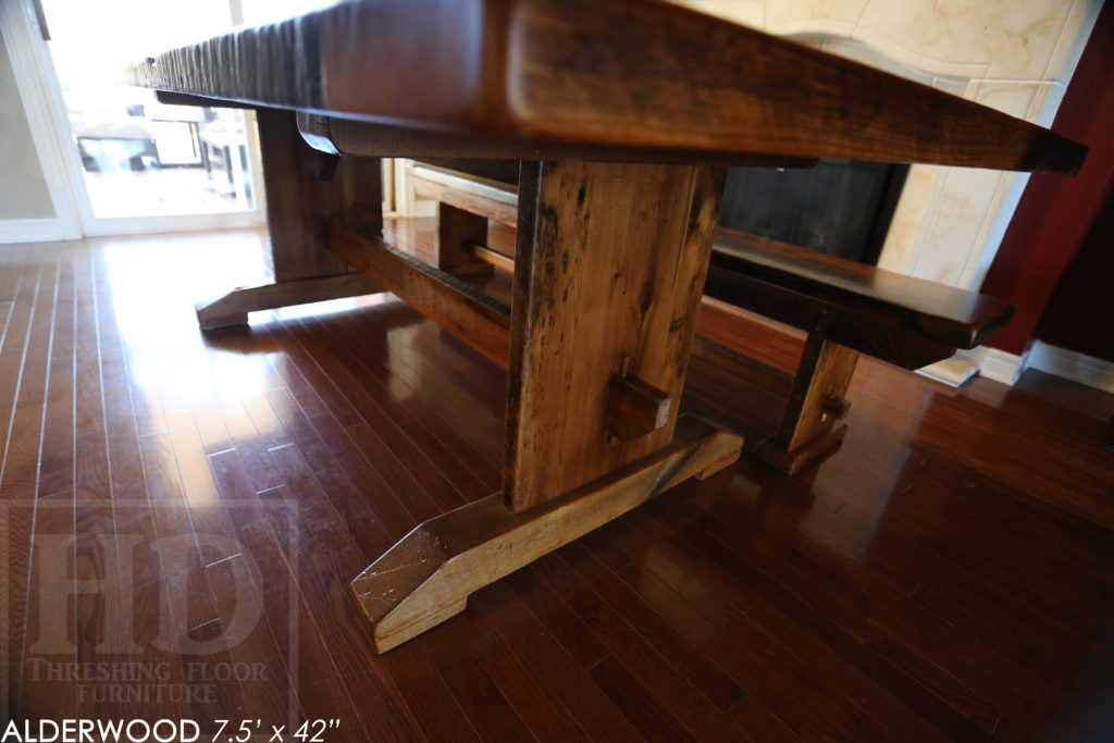 reclaimed wood table, trestle table, ontario, hemlock, rustic, farmhouse, cottage style, rustic style, rustic furniture canada, mennonite furniture canada, recycled wood table, hd threshing, gerald reinink, reclaimed wood bench, bench