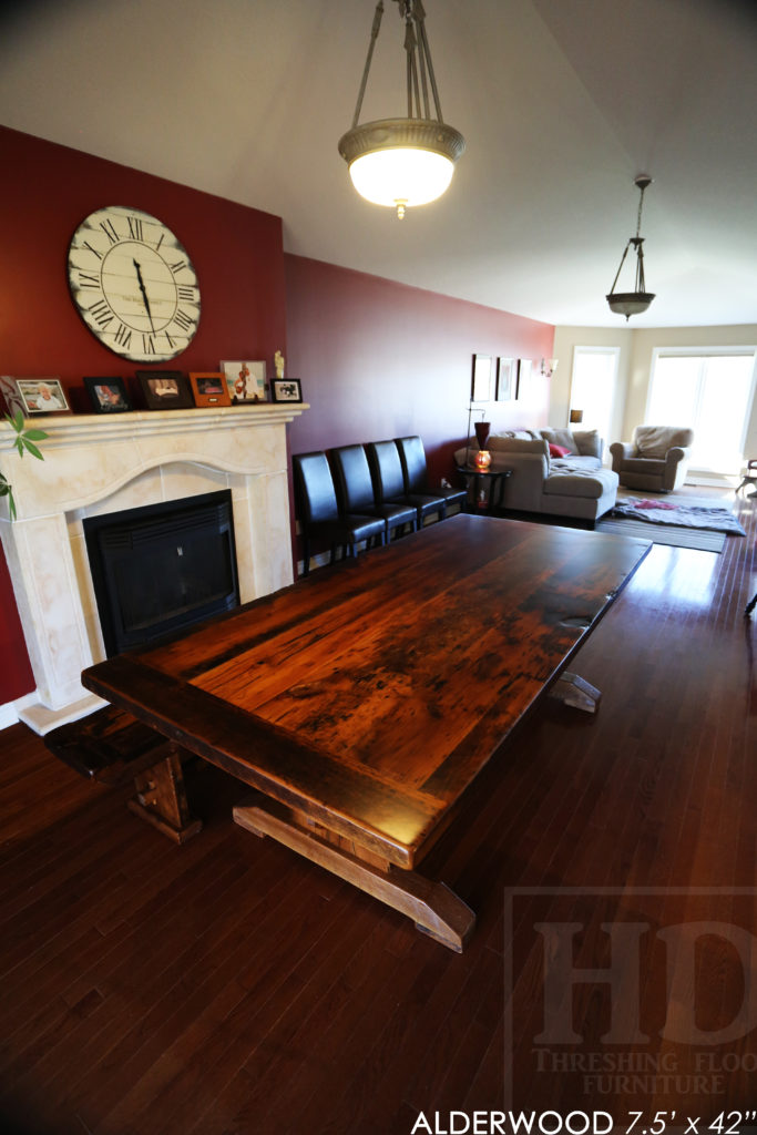 reclaimed wood table, trestle table, ontario, hemlock, rustic, farmhouse, cottage style, rustic style, rustic furniture canada, mennonite furniture canada, recycled wood table, hd threshing, gerald reinink, reclaimed wood bench, bench