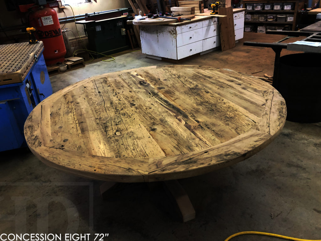 round table, puslinch, ontario, hd threshing, rustic table, farmhouse table, distressed wood table, cottage table, epoxy, hd threshing, solid wood table, custom round table, recycled wood table, round