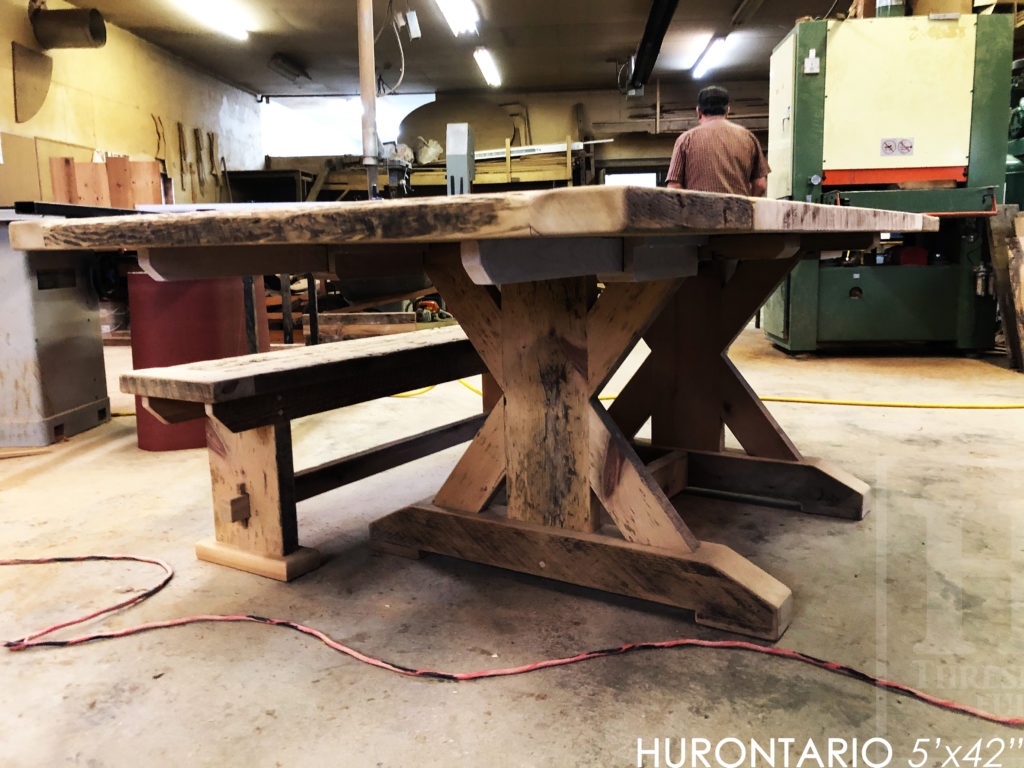 reclaimed wood tables ontario, sawbuck, hd threshing, epoxy, rustic, farmhouse, custom, gerald reinink