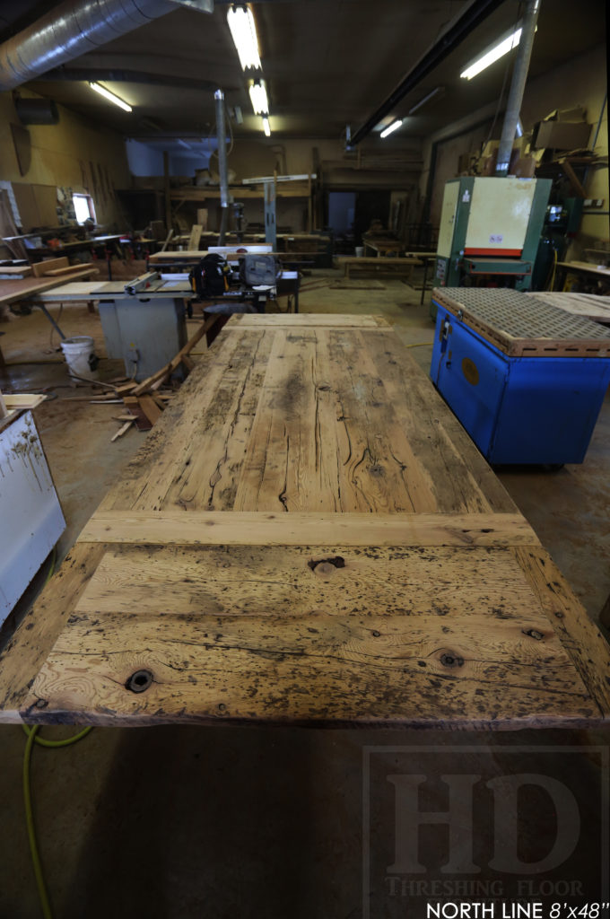 reclaimed wood table, coldwater, ontario, epoxy, rustic table, farmhouse, solid wood table, trestle, hemlock, barnwood, hd threshing, custom table, gerald reinink