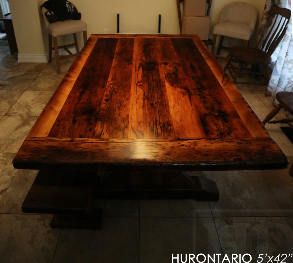 reclaimed wood tables ontario, sawbuck, hd threshing, epoxy, rustic, farmhouse, custom, gerald reinink