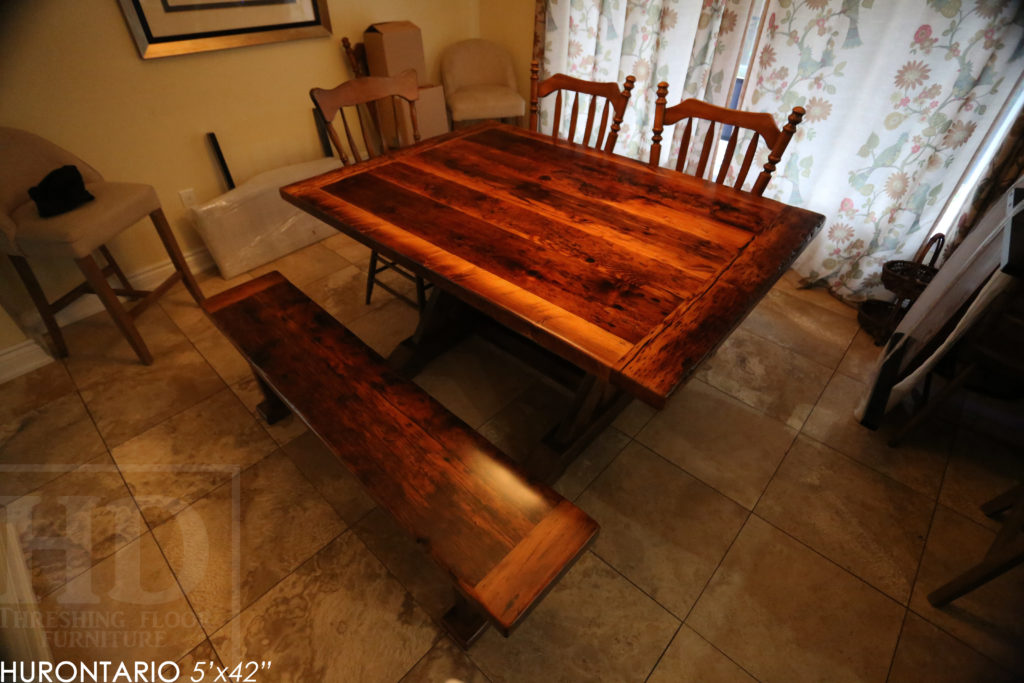 reclaimed wood tables ontario, sawbuck, hd threshing, epoxy, rustic, farmhouse, custom, gerald reinink