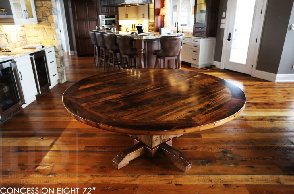 round table, puslinch, ontario, hd threshing, rustic table, farmhouse table, distressed wood table, cottage table, epoxy, hd threshing, solid wood table, custom round table, recycled wood table, round