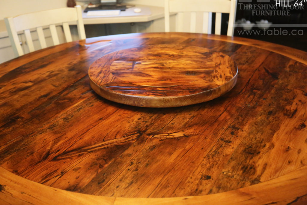 reclaimed wood round table, brantford, ontario, reclaimed wood furniture, lazy susan, barnwood, farmhouse, cottage, solid wood, rustic style, epoxy, custom, hd threshing, hd threshing floor furniture, distressed wood,