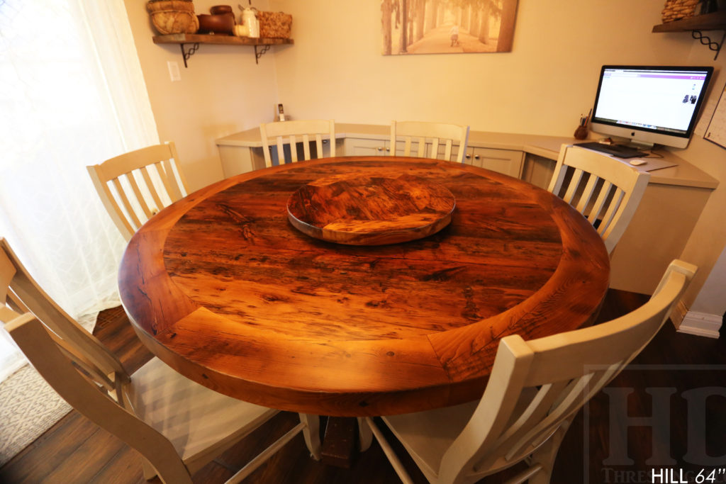 reclaimed wood round table, brantford, ontario, reclaimed wood furniture, lazy susan, barnwood, farmhouse, cottage, solid wood, rustic style, epoxy, custom, hd threshing, hd threshing floor furniture, distressed wood, 