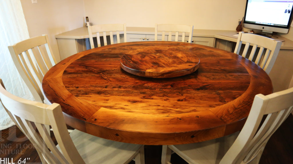 reclaimed wood round table, brantford, ontario, reclaimed wood furniture, lazy susan, barnwood, farmhouse, cottage, solid wood, rustic style, epoxy, custom, hd threshing, hd threshing floor furniture, distressed wood,