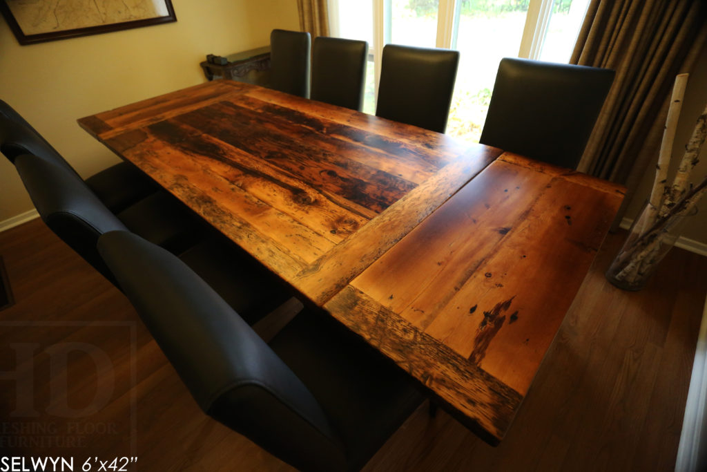 reclaimed wood table, ottawa ontario, modern table, custom barnwood table, hd threshing, hd threshing floor furniture, epoxy, rustic, farmhouse, solid wood, gerald reinink