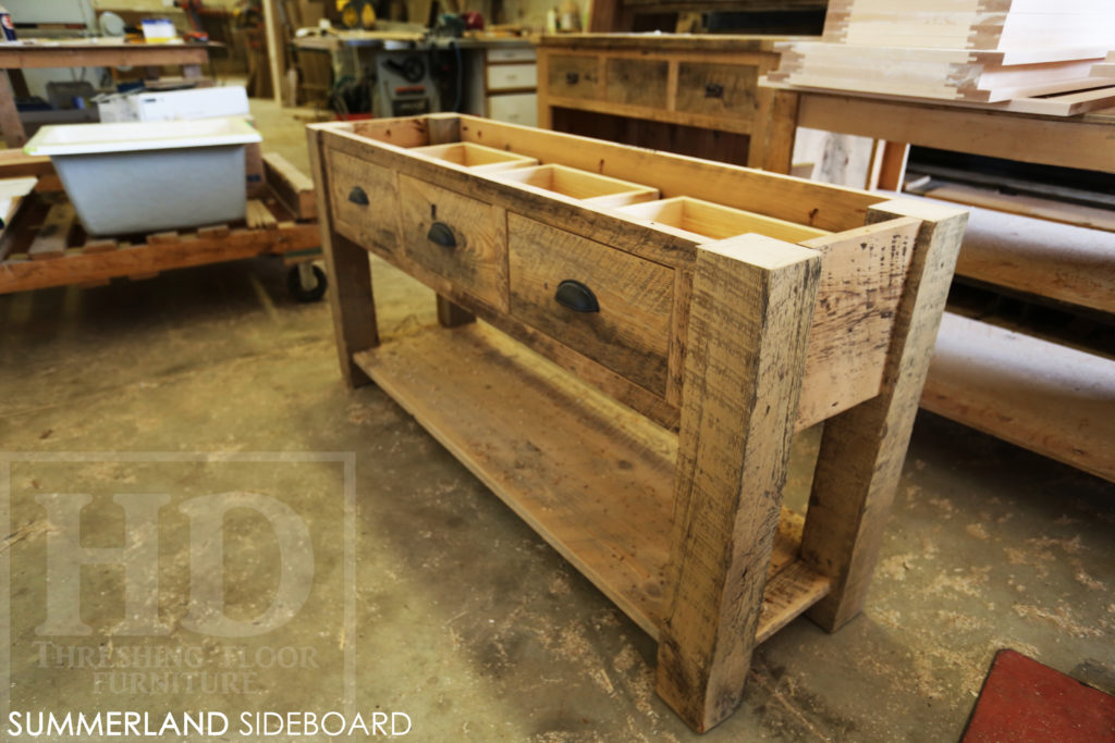 console table, sideboard, reclaimed wood credenza, reclaimed, barnwood, custom sideboard, washago, ontario, hd threshing, epoxy, rustic, farmhouse, cottage