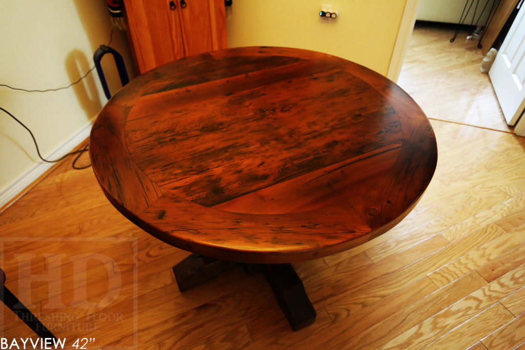 round table toronto, reclaimed wood round table, round kitchen table, rustic furniture Canada, farmhouse style, cottage style, toronto furniture, ontario made, ontario wood, hd threshing, custom furniture Toronto, reclaimed wood toronto