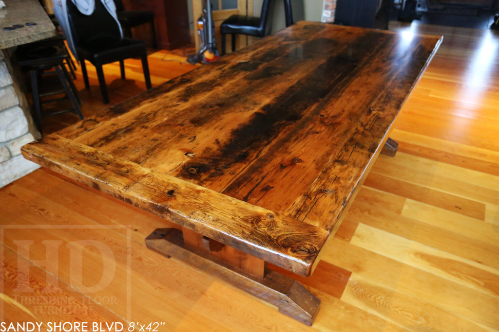 reclaimed wood table puslinch lake, reclaimed wood table, trestle, ontario, cottage, cottage furniture canada, rustic furniture canada, epoxy, rustic table, farmhouse style, puslinch lake ontario