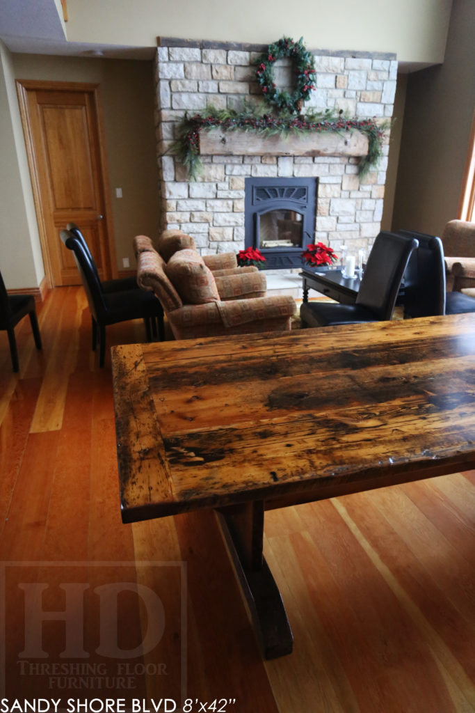 reclaimed wood table puslinch lake, reclaimed wood table, trestle, ontario, cottage, cottage furniture canada, rustic furniture canada, epoxy, rustic table, farmhouse style, puslinch lake ontario