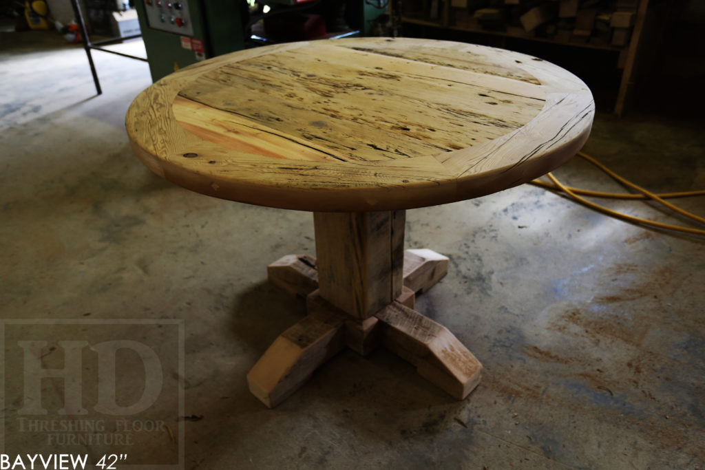 round table toronto, reclaimed wood round table, round kitchen table, rustic furniture Canada, farmhouse style, cottage style, toronto furniture, ontario made, ontario wood, hd threshing, custom furniture Toronto, reclaimed wood toronto
