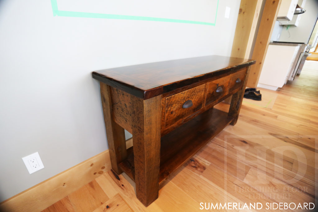 console table, sideboard, reclaimed wood credenza, reclaimed, barnwood, custom sideboard, washago, ontario, hd threshing, epoxy, rustic, farmhouse, cottage
