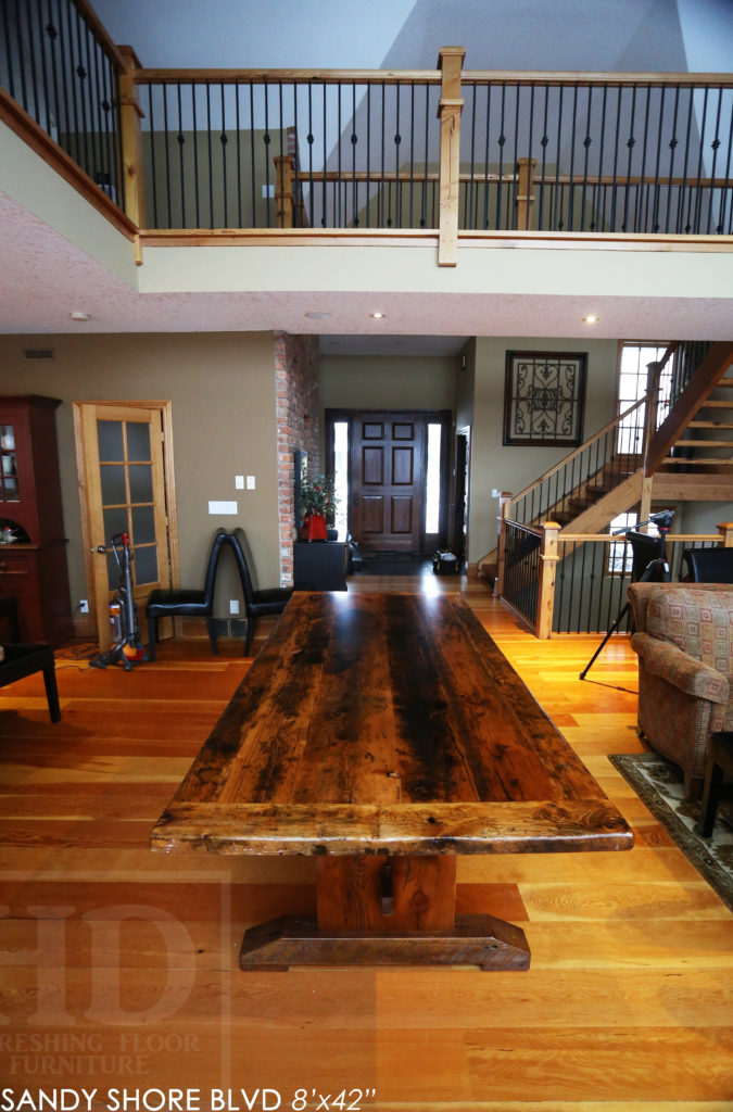 reclaimed wood table puslinch lake, reclaimed wood table, trestle, ontario, cottage, cottage furniture canada, rustic furniture canada, epoxy, rustic table, farmhouse style, puslinch lake ontario