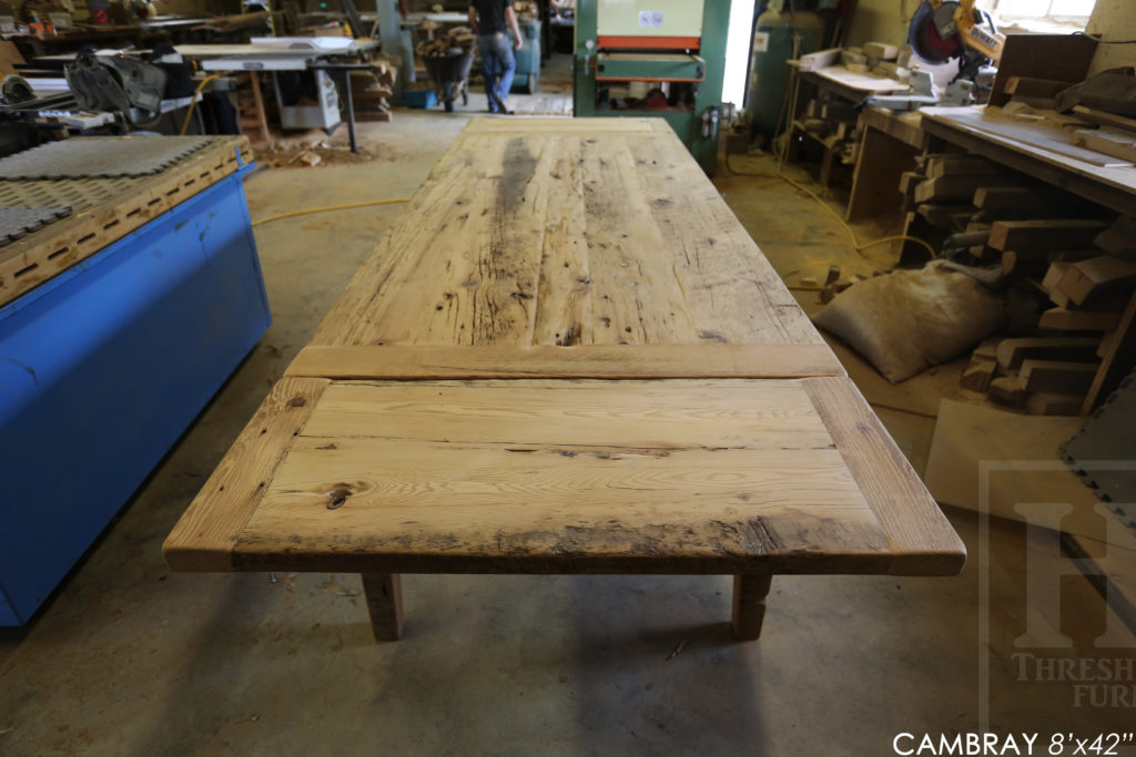 reclaimed wood harvest table, harvest table, embro, ontario, farmhouse table, solid wood table, hemlock barnwood, solid wood table, solid wood chairs, maple chairs, epoxy, bench, reclaimed wood bench, distressed wood table, hd threshing, gerald reinink, tapered legs, ontario made, ontario wood, mennonite furniture