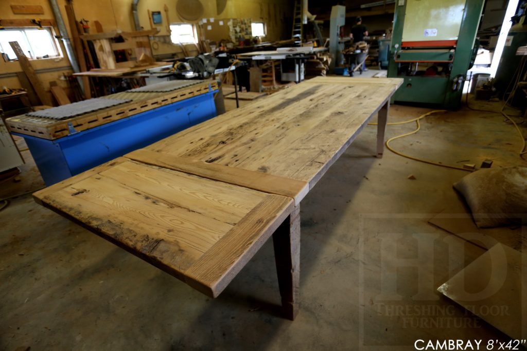 reclaimed wood harvest table, harvest table, embro, ontario, farmhouse table, solid wood table, hemlock barnwood, solid wood table, solid wood chairs, maple chairs, epoxy, bench, reclaimed wood bench, distressed wood table, hd threshing, gerald reinink, tapered legs, ontario made, ontario wood, mennonite furniture