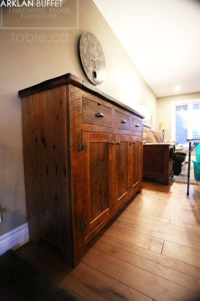 buffet, credenza, lee valley hardware, hemlock, grainery board, threshing floor, epoxy, rustic, farmhouse, rustic furniture ontario, custom furniture ontario, distressed, cottage style