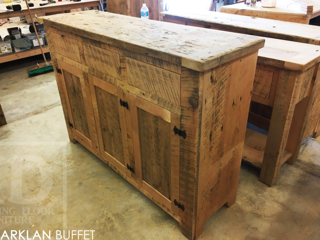 buffet, credenza, lee valley hardware, hemlock, grainery board, threshing floor, epoxy, rustic, farmhouse, rustic furniture ontario, custom furniture ontario, distressed, cottage style