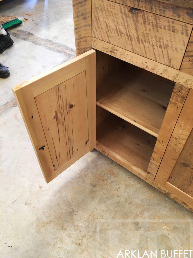 buffet, credenza, lee valley hardware, hemlock, grainery board, threshing floor, epoxy, rustic, farmhouse, rustic furniture ontario, custom furniture ontario, distressed, cottage style