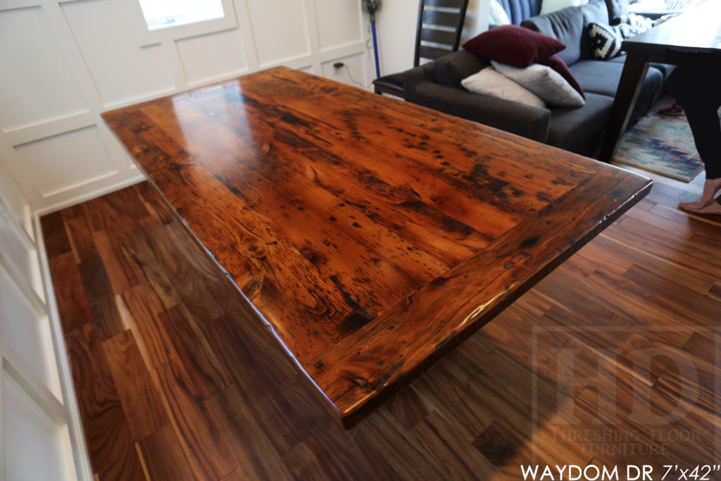 metal base reclaimed wood table, rustic, farmhouse table, ayr, ontario, barnwood table, epoxy finish, custom table, cottage table, rustic furniture canada