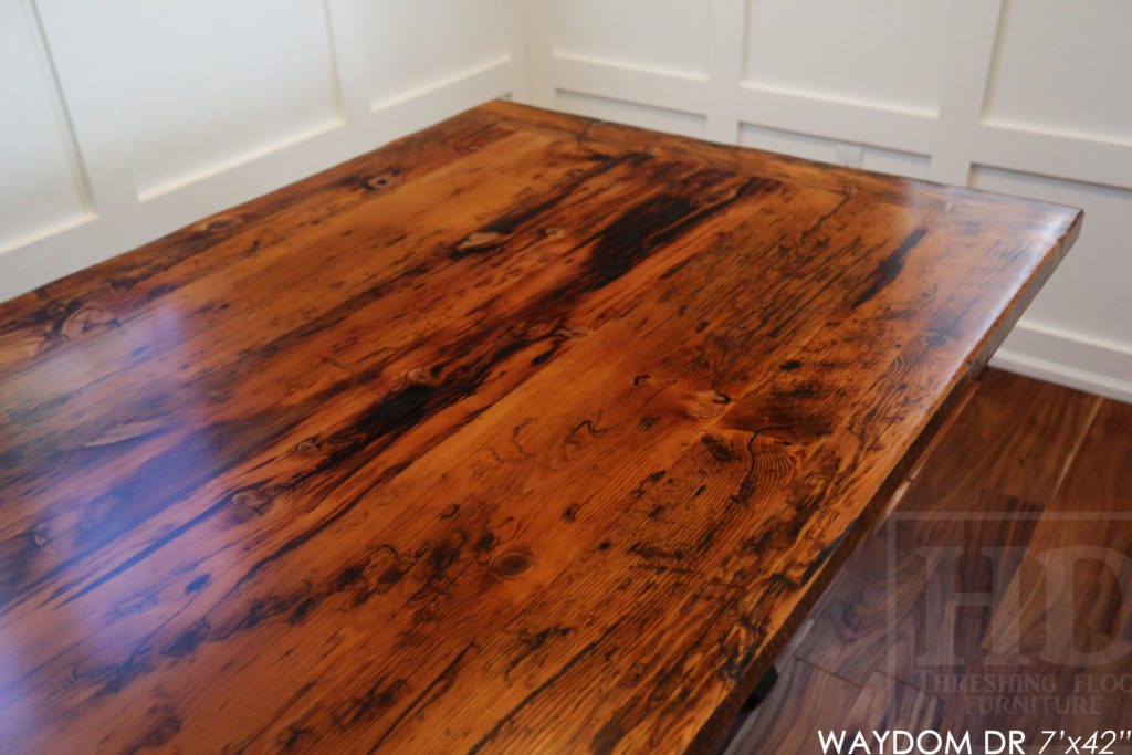 metal base reclaimed wood table, rustic, farmhouse table, ayr, ontario, barnwood table, epoxy finish, custom table, cottage table, rustic furniture canada