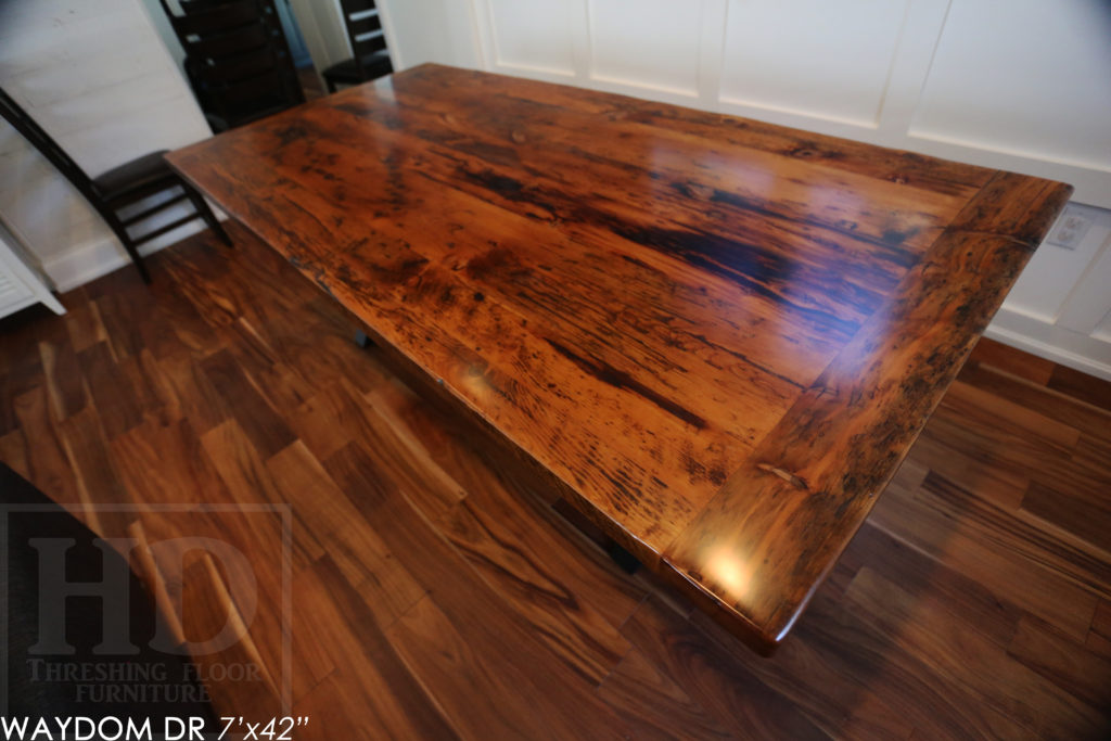 metal base reclaimed wood table, rustic, farmhouse table, ayr, ontario, barnwood table, epoxy finish, custom table, cottage table, rustic furniture canada